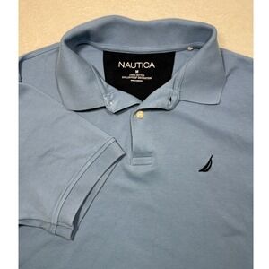 Nautica Mens M Light Blue Cotton Short Sleeve Polo Shirt Preppy Office Coastal